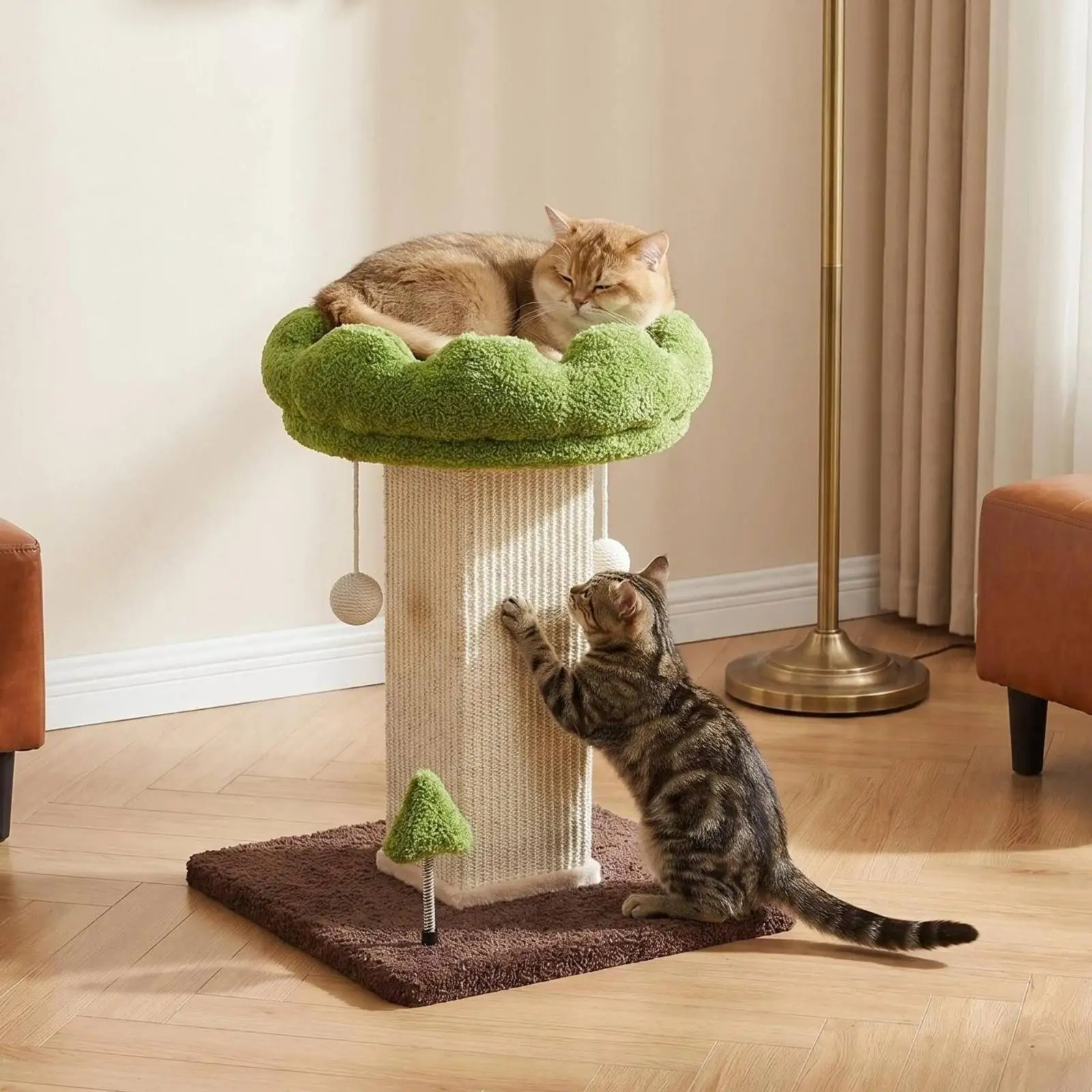 scratching-post-cat-tree-green-and-brown-small-cat-tree-stable-base
