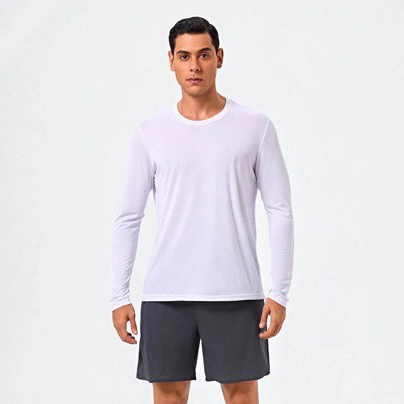 Men Ice Silk Quick Dry T‑Shirt UV Sun Protection Breathable Top Spring Autumn Athletic Tee For Gym Fitness Workout Casual Daily