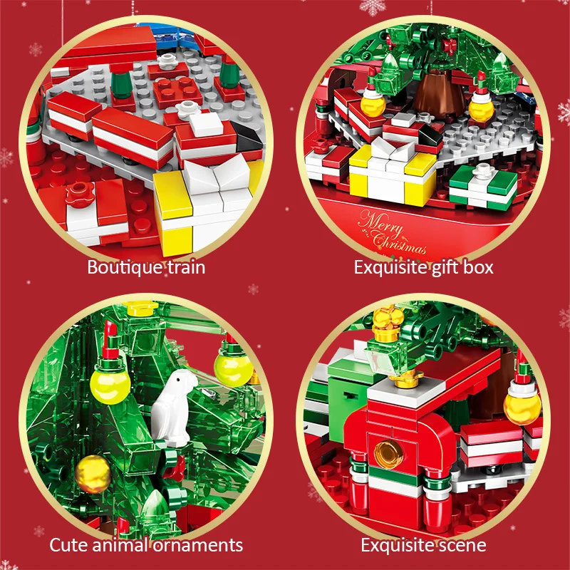 Rotating Christmas Tree Music Box Assembled Building Blocks LED Light Merry Xmas Bricks Gift for Children Kid Girl Boys