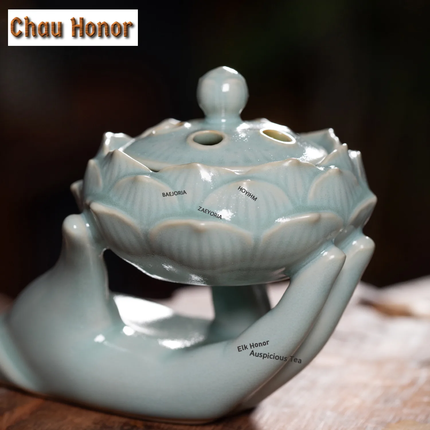ZAEYORIA Longquan Celadon Hold The Lotus Flower Incense Holder Incense Waterfall Incense Burners Meditation Censer Teaset Gifts