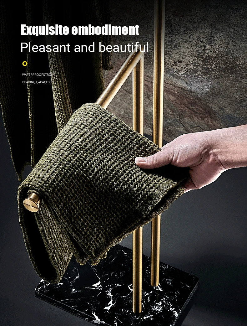 Floor Standing Marble Stone Base Luxury Hotel Towel Rack Holder Towel Storage Shelf Brush Gold Towel Bar FR1052
