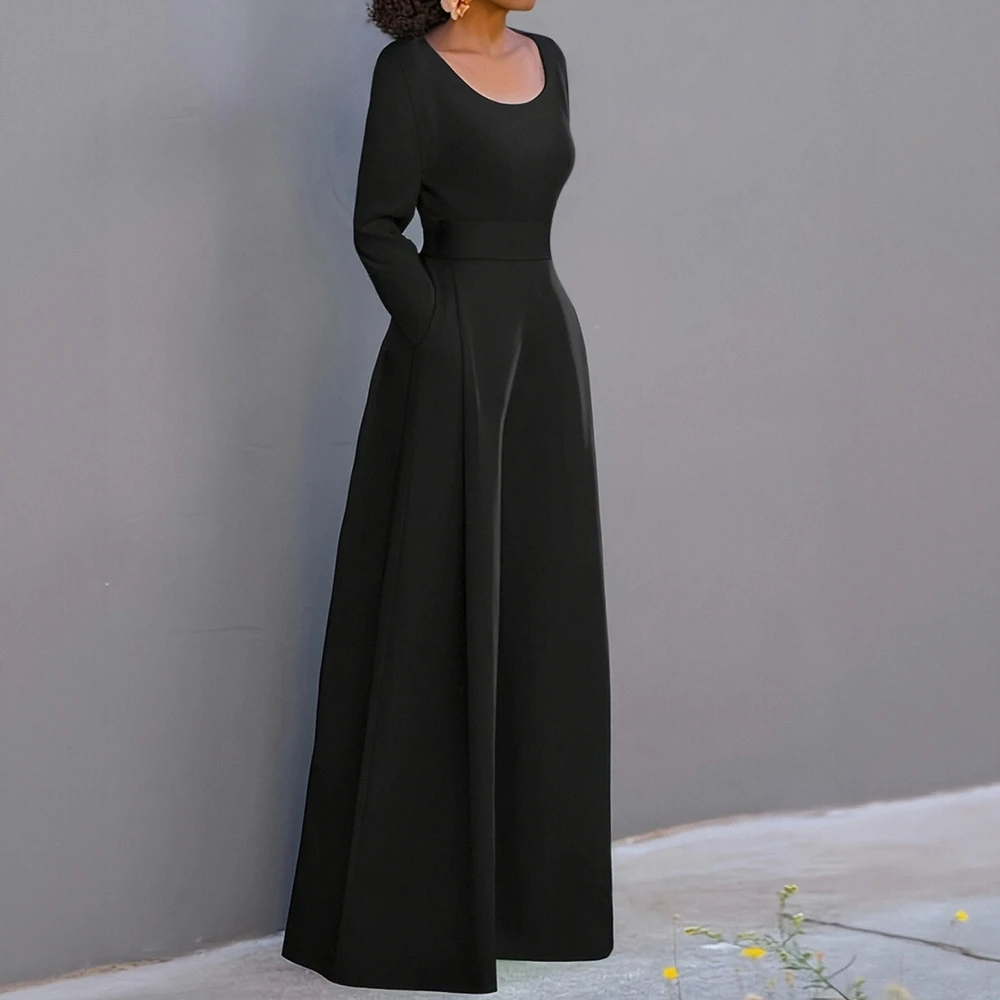 

Autumn Jumpsuit Casual Round Neckline No Decoration Well-Fitted Style Women's Bottom Wear Fashionable One-Piece Suit