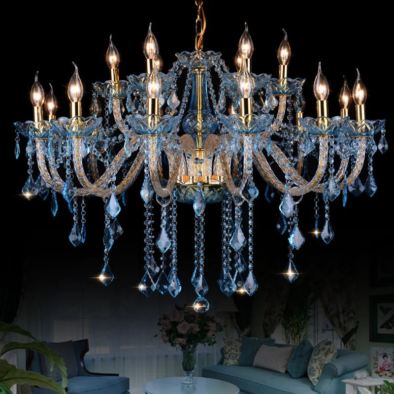 European Chandelier Blue Color Crystal Lights Net Cafe Theme Hotel Bedroom Restaurant Clothing Store Lights