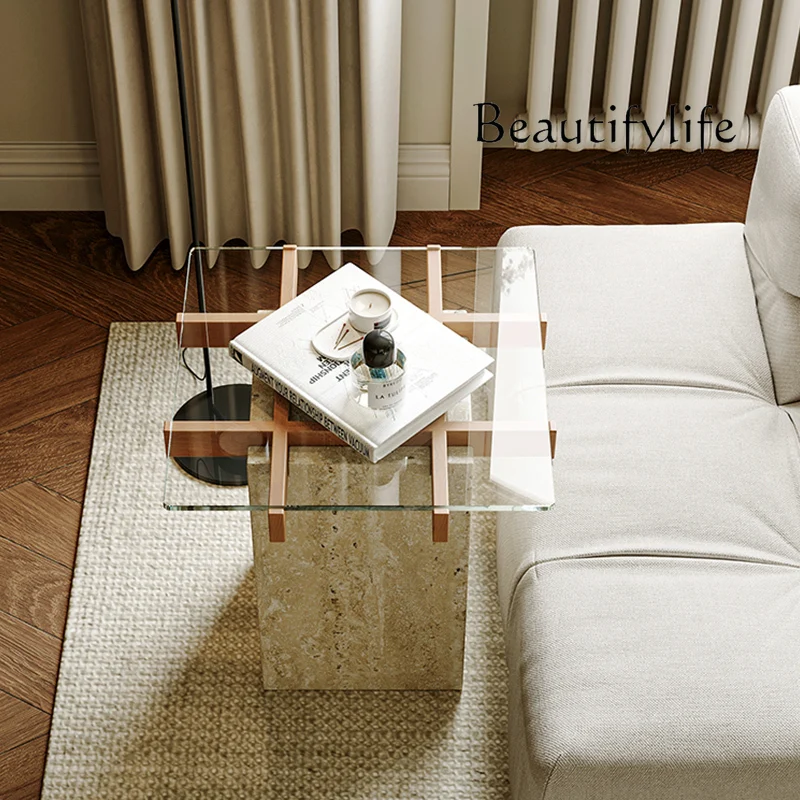 Wabi Sand Wind Natural Travertine Corner Couch Edge Designer Creative Glass Mini Red Oak