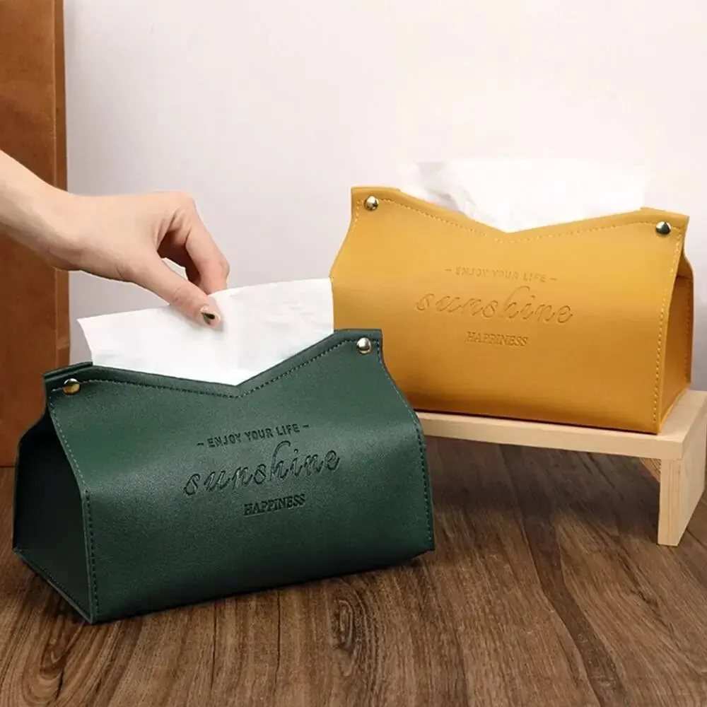 Living Room And Dining Room Tissue Box Eco-Friendly Leather Multi-Purpose Solid Color Creative Napkin Storage Box