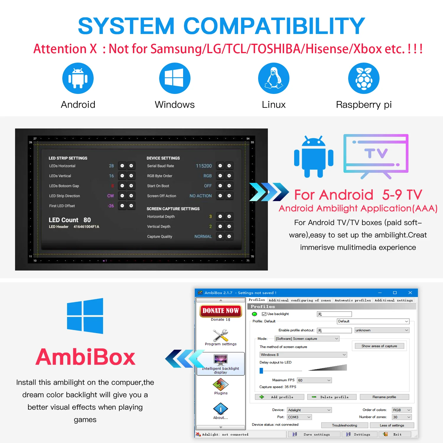 Immersive LED Strips TV PC Background Light RGBIC Dream Color Computer Screen Monitor Color Sync Smart Control Ambient Lamps