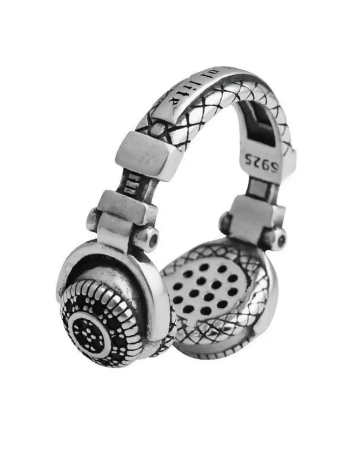 

WEIER Style Silver Ring 925 Silver Unisex Hip Hop Personality Earphone Ring Fashionable American Style Jewelry