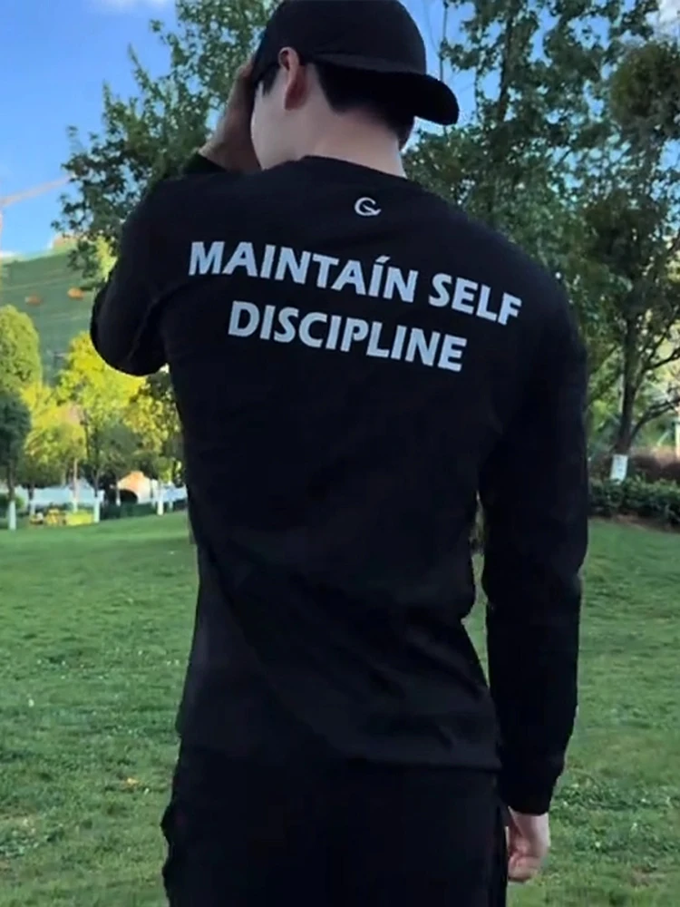 

Мужская футболка Bla American Letter Print Pure Cotton Long Sve Trendy High Street Vibe Premium Feeling Cool Top на осень