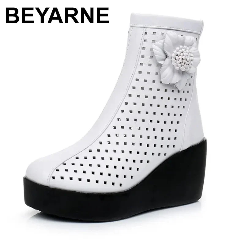 New Flower Breathable Genuine Leather Shoes Woman Cool Boots Fashion Sandals Summer Shoes 2023 High Heel Shoes Sandals