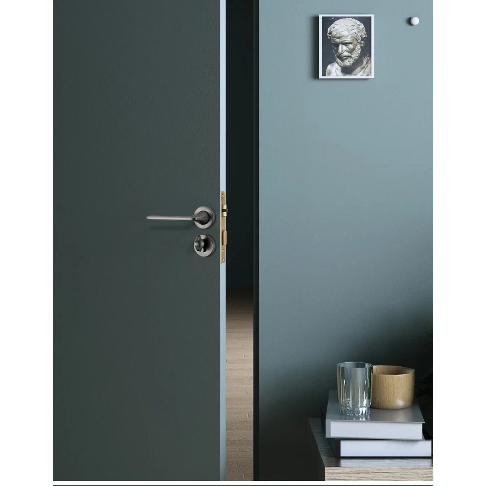 Zinc Alloy Interior Door Lock with Magnetic Silent Closure Minimalist Black Nickel Finish for Bedroom and Bathroom 17x10x10cm