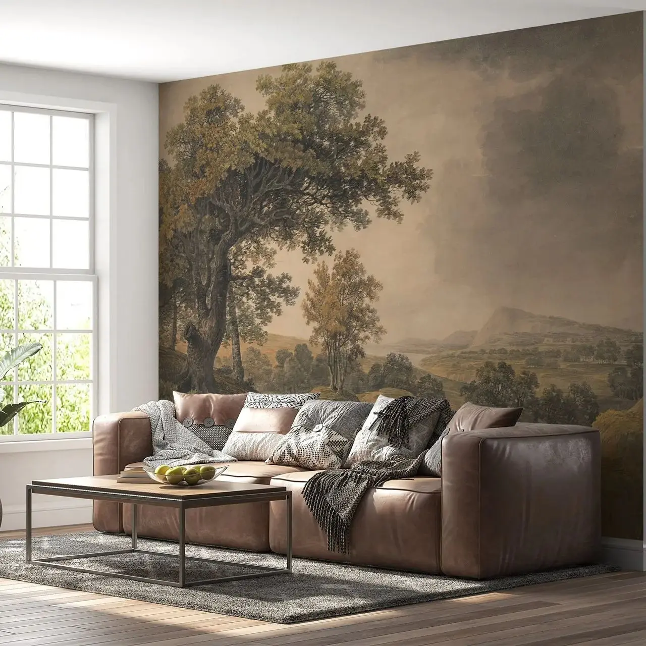 Vintage Landscape Wallpaper, Tree Landscape Watercolor Painting Scenic Wallpaper For Home Decor,Tradition Non-woven Wall Mural