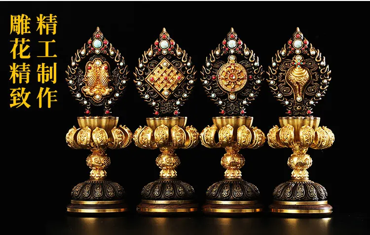 NEW--8PCS HOME Temple Talisman Buddhism ceremony Nepal handmade 8 JI XIANG Dharma mass Gold-plated statue-Large