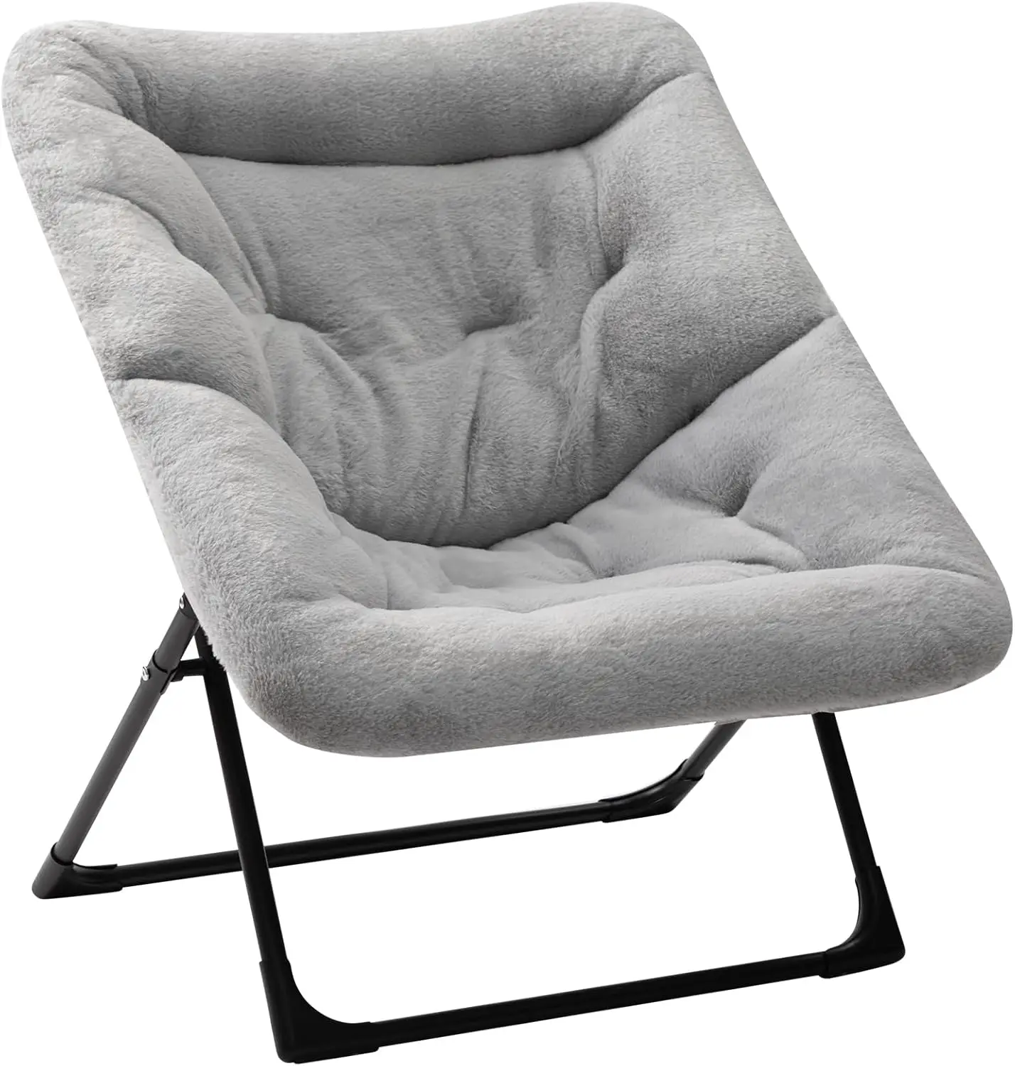 

X-Large Saucer Chair, Comfy Oversized Folding Chair, Faux-Fur Reading Chair for Teens, Adults, Foldable Accent Lazy Chair, Metal