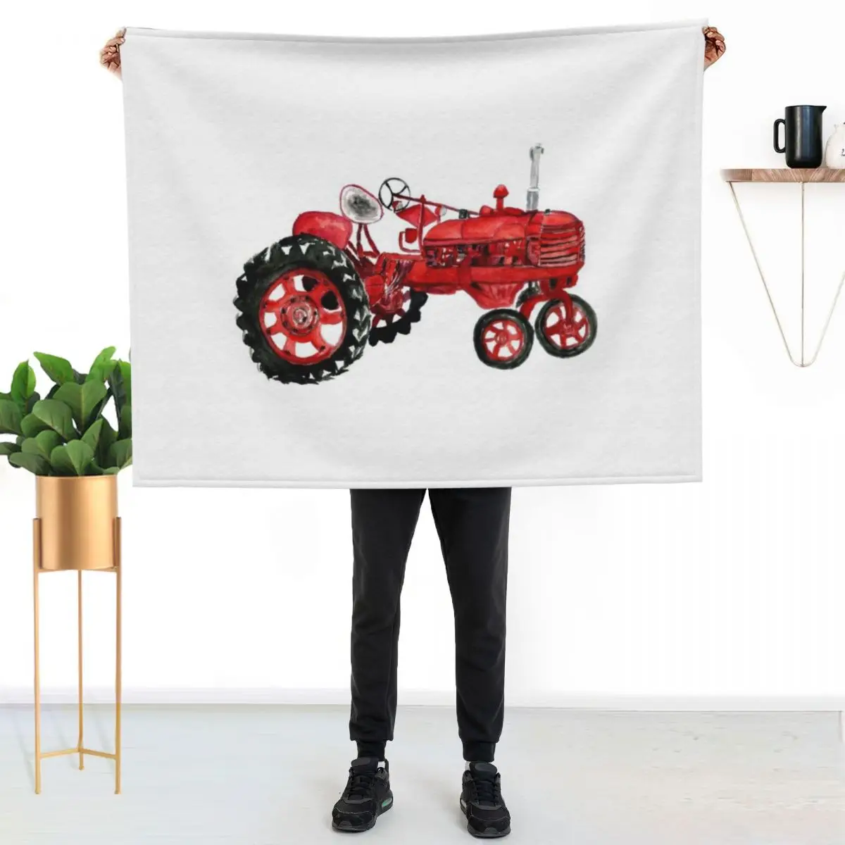 Old Red Tractor in watercolors Throw Blanket Plaid on the sofa Kid'S Custom Luxury Blankets