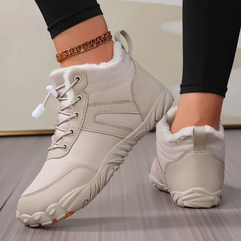 Women's Snow Boots, Short Boots, Winter Fleece-Lined, Thickened, Warm Outdoor Short Boots, Flat-Soled, Wide-Toe Sports Boots, Lace-Up, Fashionable Casual Boots