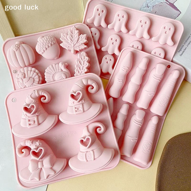 AnswerHalloween Series Silicone Molds Pumpkin Head Bat Witch Hat Fondant Candy Ice Grid Chocolate Mould Pudding Cake Decoration