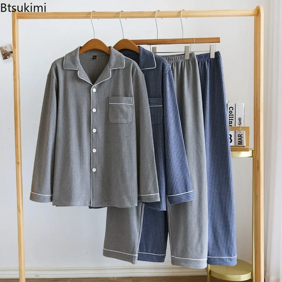 2024 Men's Casual Sleepwear Pijama Sets Hombre Men Pajamas Turndown Collar Tops and Pants Suit Pyjamas Velvet Thickened Homewear