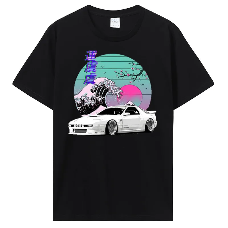 Initial D TShirt For Japanese Vaporwave JDM Legend Car RX7 T Shirt Harajuku Japanese Cars Men Cotton Classic T-Shirt