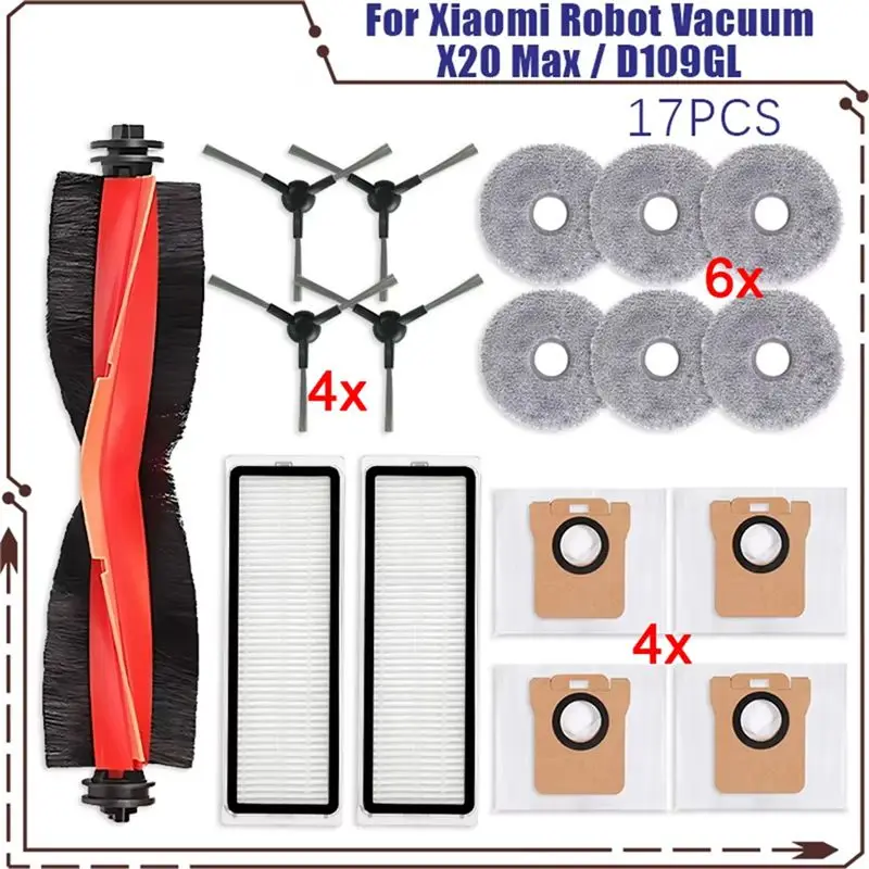BAAJ-For Robot Vacuum X20 Max / D109GL Parts Accessories Main Brush Side Brush Filter Mop Cloth Dust Bag Replacement