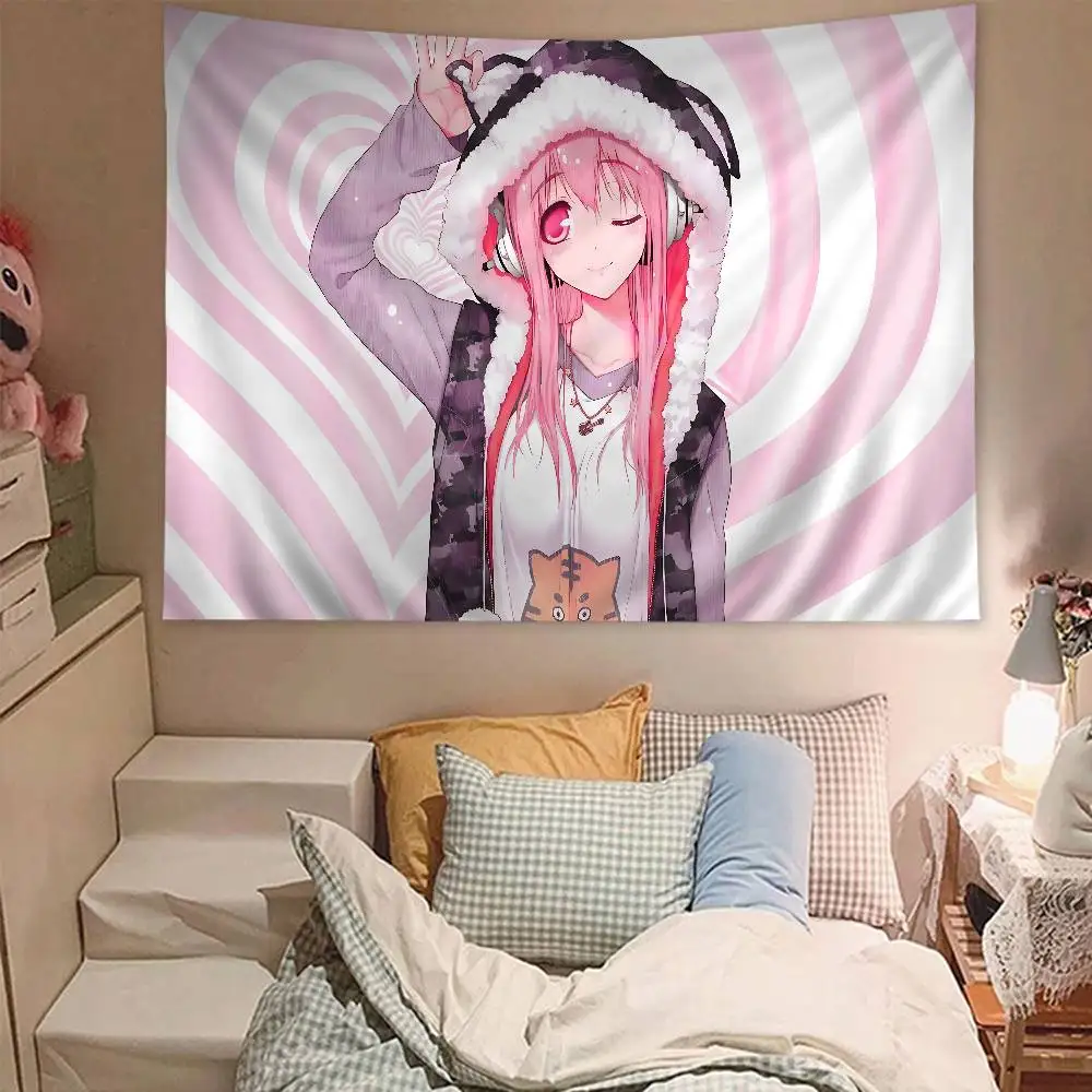 Tapisserie murale colorée Anime Super Sonico – Style mandala bohème, décoration murale vibrante pour les espaces animés et bohèmes