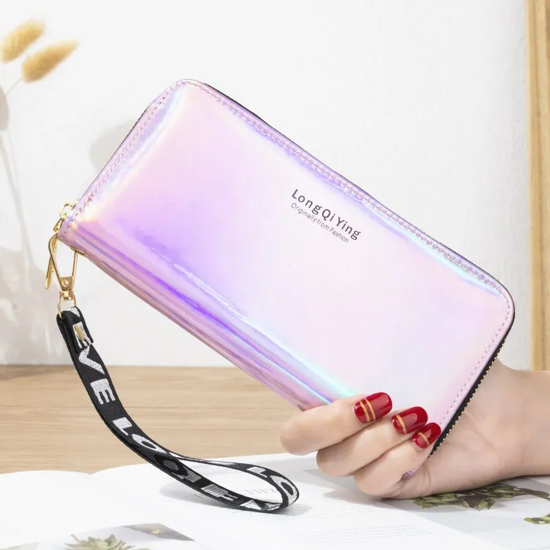 Frauen lange Brieftasche Laser holo graphische Brieftasche Frauen lange Pu Geldbörse Mode weibliche Clutch große Kapazität Reiß verschluss Geldbörsen Telefon Geldbörse