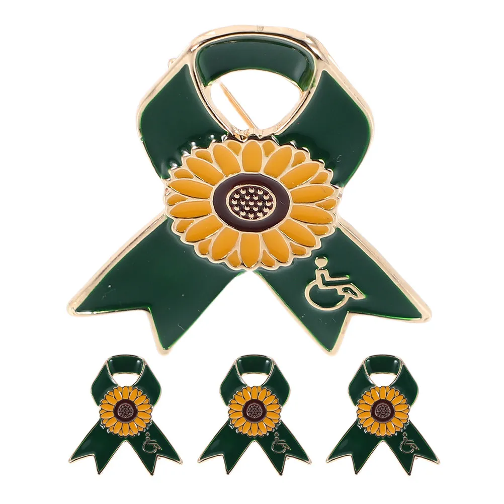 4Pcs Sunflower Badge Ribbon Pin Disability Support Volunteer Charity Brooch Alloy Lapel Flower Pin Brooches Flower Brooches
