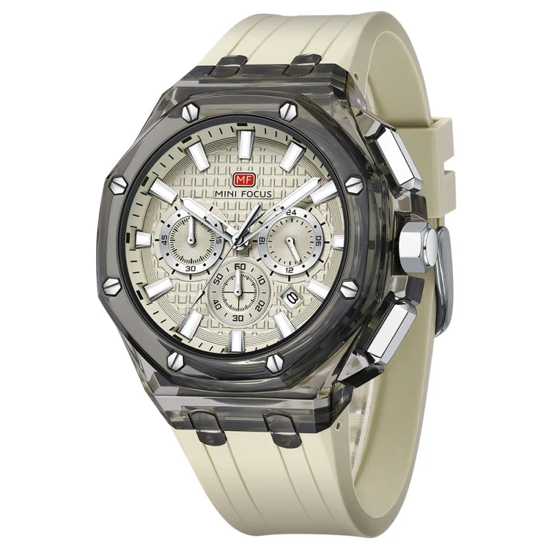 Transparent Case Chronograph Waterproof Luminous Multifunctional Casual Soulmate Wristwatch with Calendar MF0616G MINI FOCUS