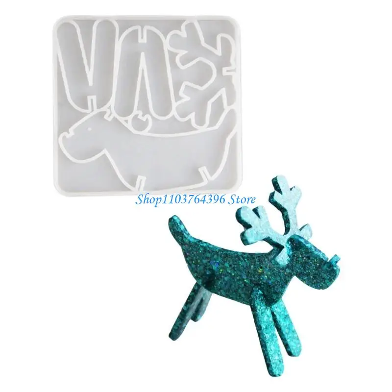 

G7NC Reindeer Figurine Silicone Mold Cement Plaster Christmas Decoration Making Mould