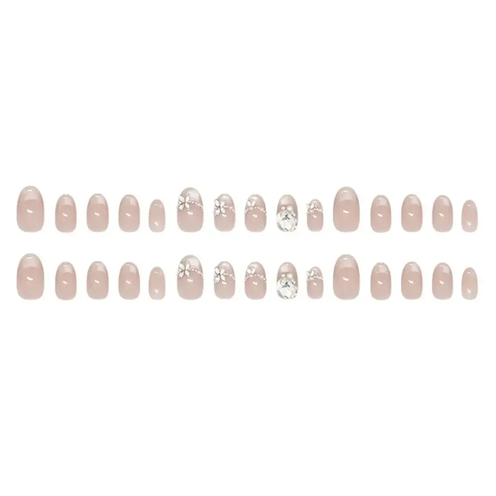 30 szt. Manicure Owalne Sztuczne Paznokcie Kocie Oko Francuskie Paznokcie Dociskane Perłowe Błyszczące Cyrkonie Końcówki do Paznokci DIY