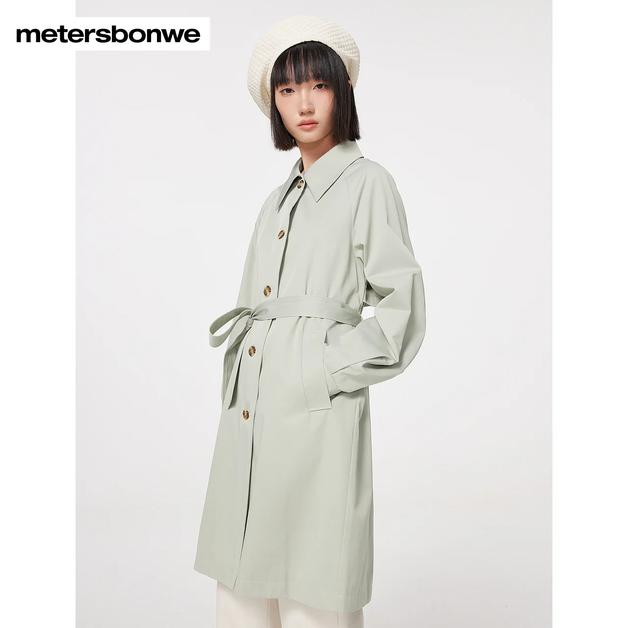 Metersbonwe Basic Cotton Trench Coat Women Spring Fall New Wind Coat Ladies Outer Garment Windcheater Brand