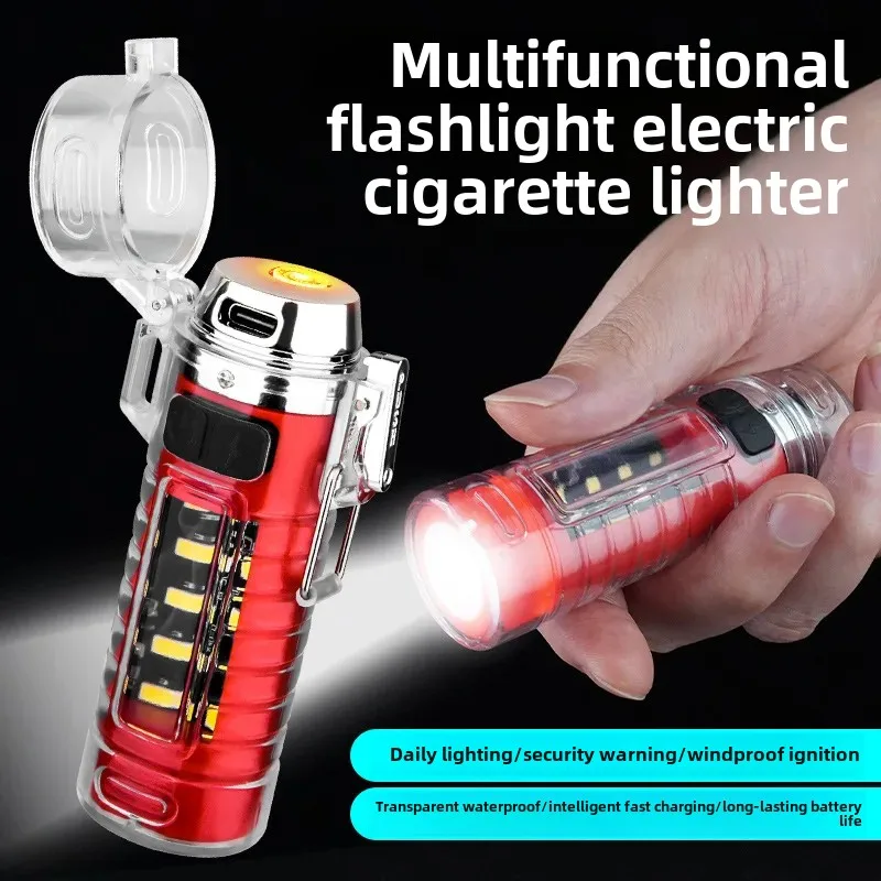 New Multifunctional Electronic Cigarette Lighter Outdoor Exploration Waterproof Windproof Double Arc Handheld Flashlight