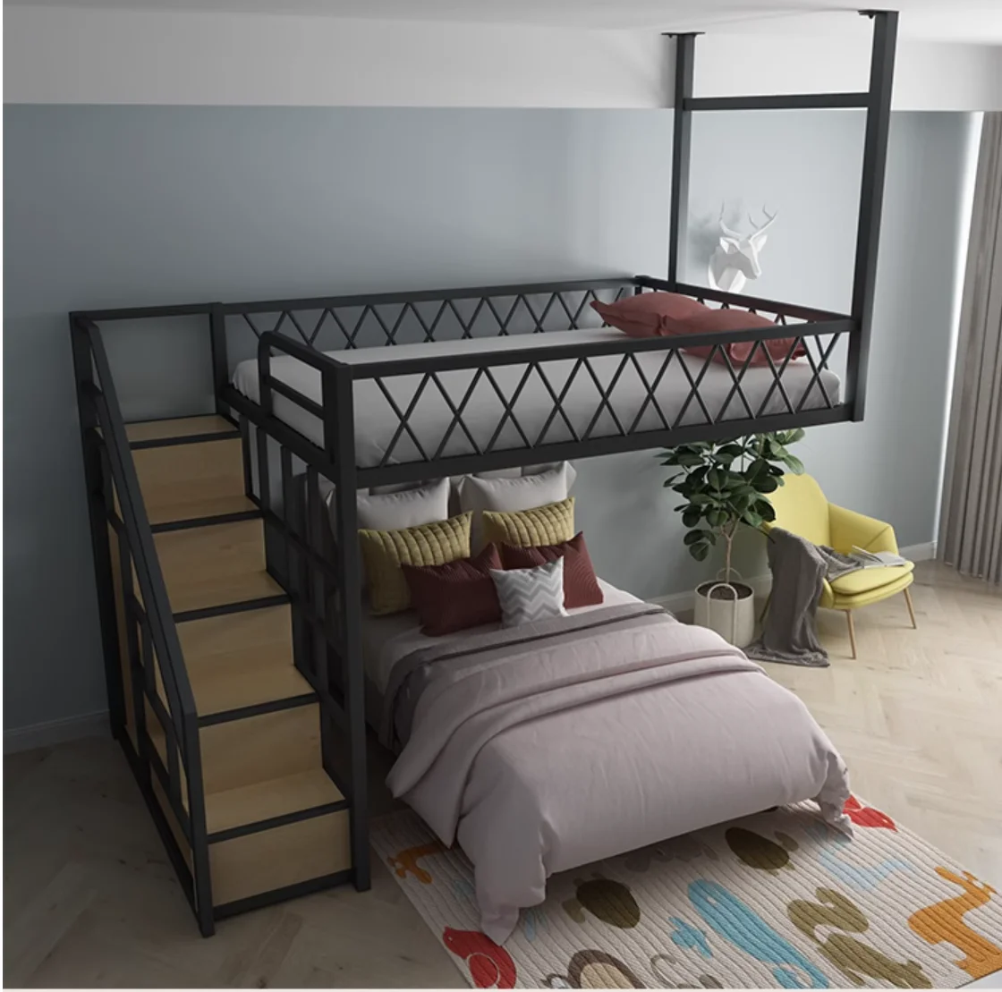 Loft staircase Cabinet Hammock Multi-functional apartment Modern single double second floor loft bed