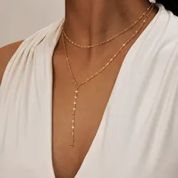 Vnox Chic Long Necklaces for Women Teens Girls, Gold Color Stainless Steel  Sexy Y Necklace Collar, Layered Chain Necklaces