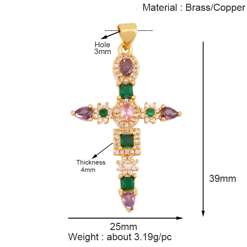 Holy Religious Jesus Cross Virgin Mary Charms Pendant,18K Gold Plated Colourful Zircon Shell Jewelry Necklace Accessories K63