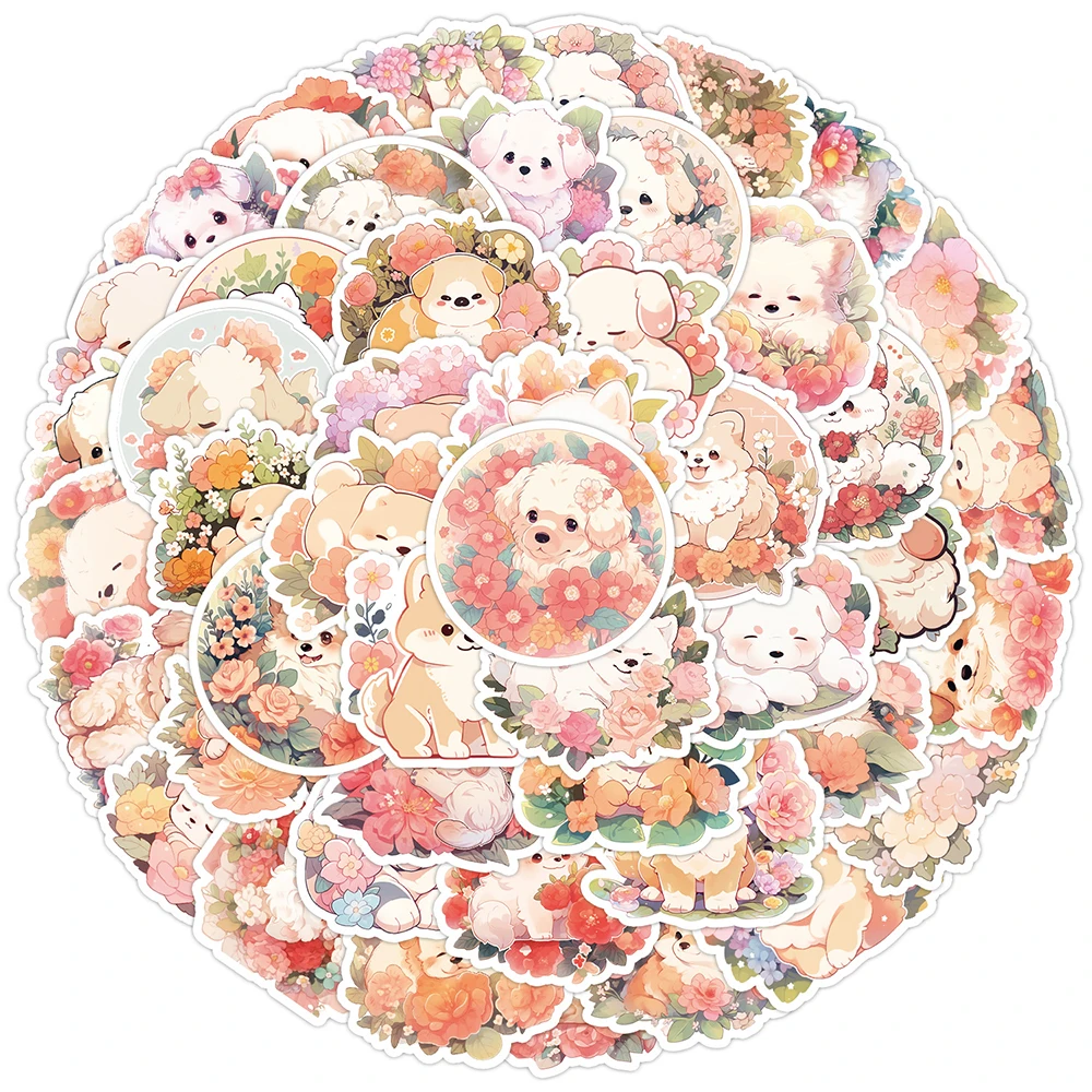

10/30/50 шт., милые мультяшные наклейки для щенков и цветов, кавайные наклейки для детей, игрушки, сделай сам, бутылка воды, телефон, дневник, граффити, наклейки