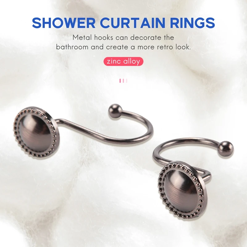 Shower Curtain Hooks Oil Rubbed Bronze,Rustproof Decorative Shower Curtain Rings,16 Pcs, Bronze