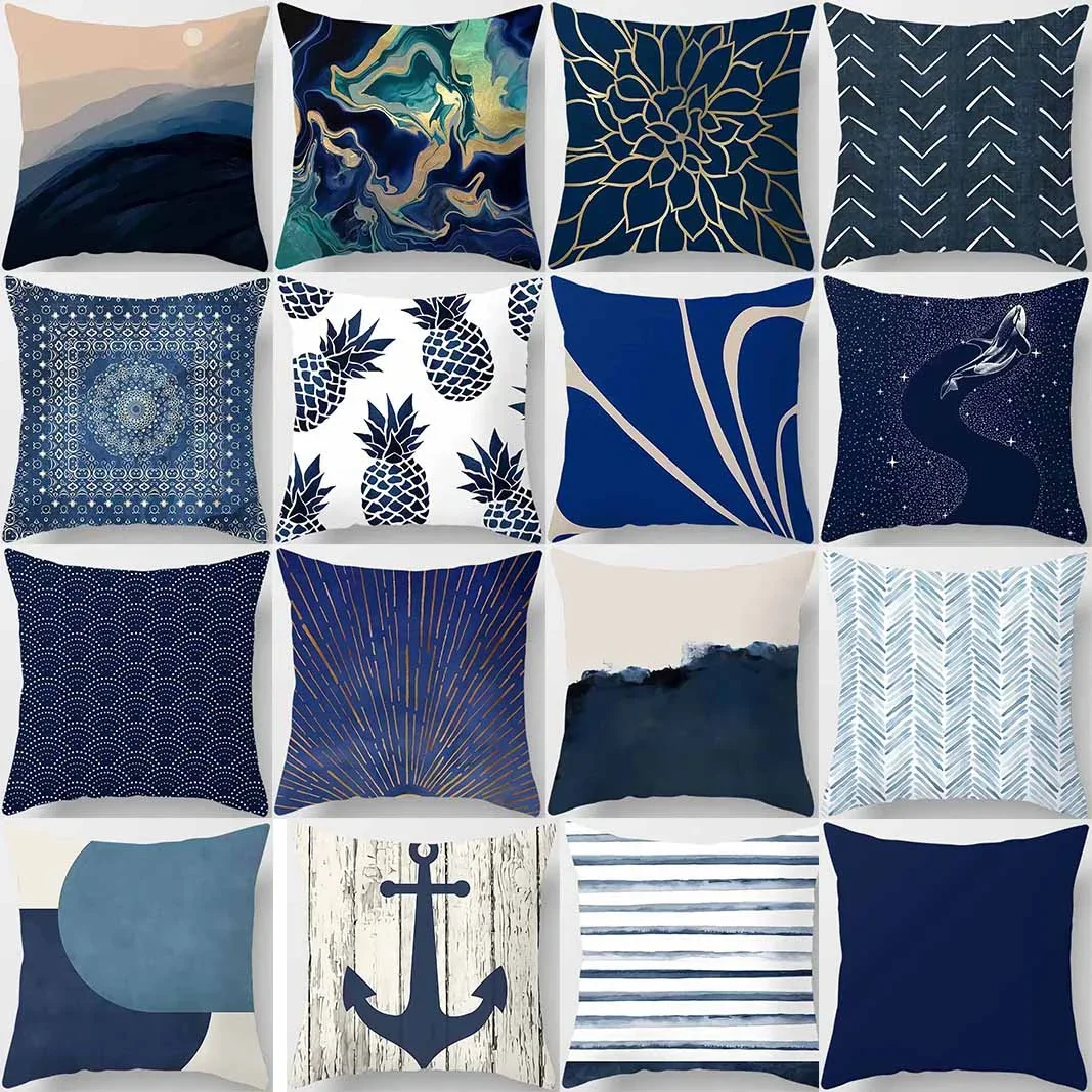 

Home Decor Blue themed Patterns: Abstract & Nature Designs Pattern Cushion Cover Suitable for Sofa Bedroom Car Pillow Cover