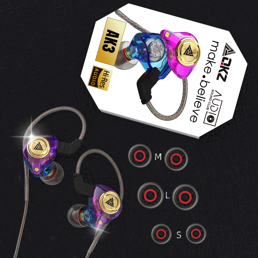 QKZ AK3 หูฟังชนิดใส่ในหูพร้อมไมโครโฟนแบบมีสาย HiFi Monitor หูฟังเบสหูฟังตัดเสียงรบกวนชุดหูฟังสําหรับเล่นเกม