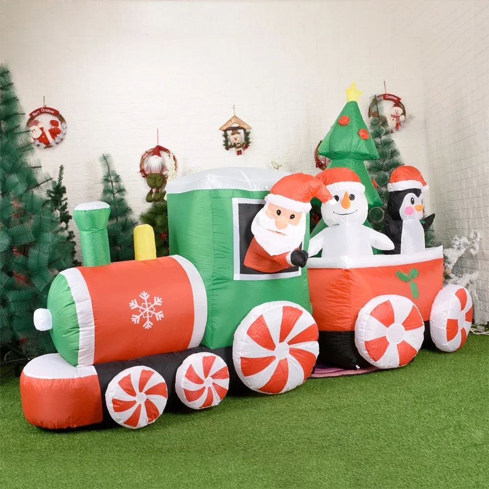 Giant Train Inflatable Toys Christmas Outdoor Decoration LED Inflatable Santa Claus Snowman Xmas Tree for Garden New Year Decor