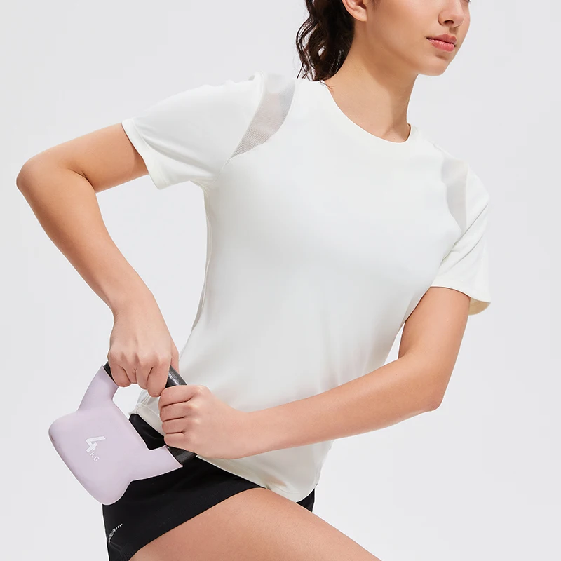 2024 Women Running T Shirts 100% Polyester Breathable Short Sleeves Quick Dry Sport Shirt Gym Fitness Training Tees Yoga Tops image 4