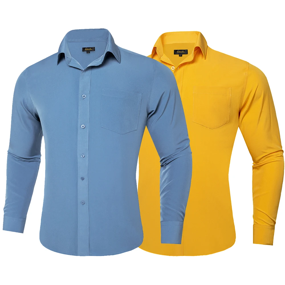 Solid Business Shirts Long Sleeve for Men Blue Yellow Red Turn Down Collar Casual Dress Shirt for Wedding Formal Men Clothing