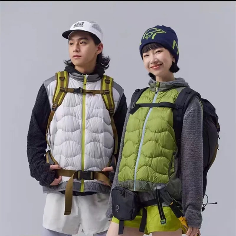 

Зимняя контрастная куртка на белом утином пуху с воротником-стойкой, уличный треккинг, кемпинг, пеший туризм, путешествия, альпинизм, спортивный жилет