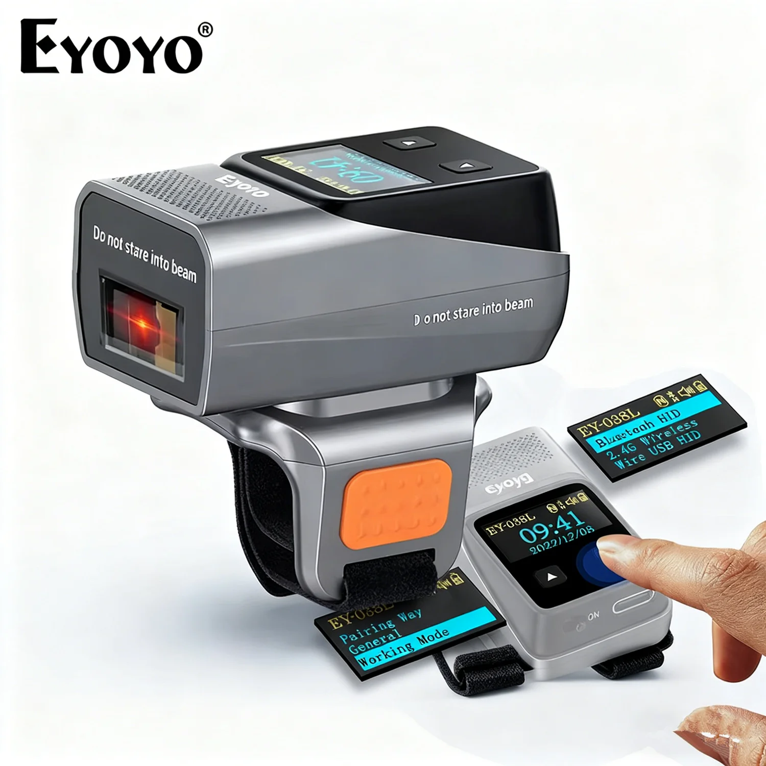 Eyoyo 2D Bluetooth Ring Barcode Scanner with Screen Mini Wearable Wireless Finger QR Bar Code Scanner Reader Ring Scanners
