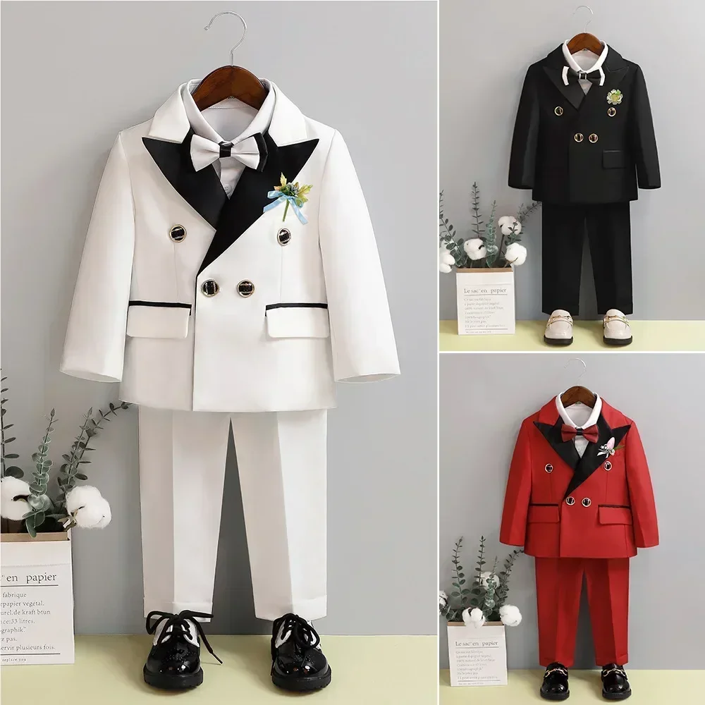 

9M-8T Kids Clothes Boys Suit Three Piece Set Birthday Party Clothes Flower Children's Dress Boys' Formal Suit Velvet Winter