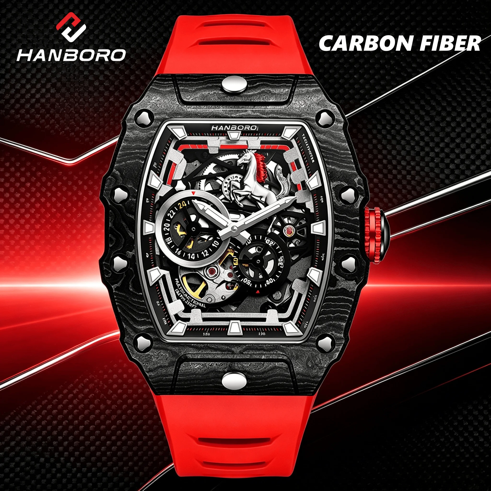 

HANBORO Leading Series Men's Carbon Fiber Fully Automatic Mechanical Watch Hollow Luminous Watch