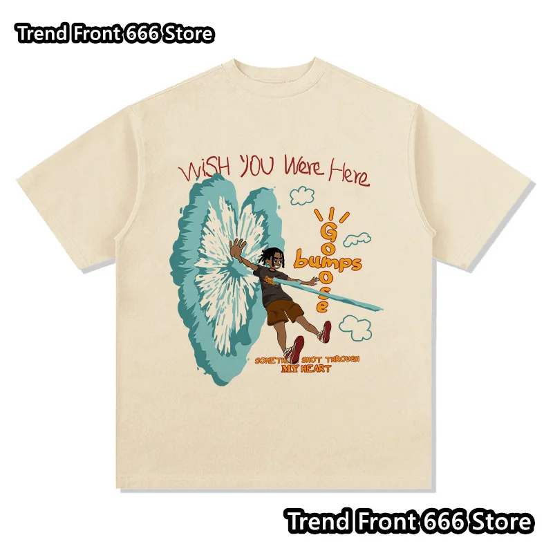 تي شيرتات قطنية بأكمام قصيرة للرجال ، طباعة ترافيس سكوت ، قمم الشوارع العالية ، أتمنى أن تكون هنا تيشيرتات ، الصيف