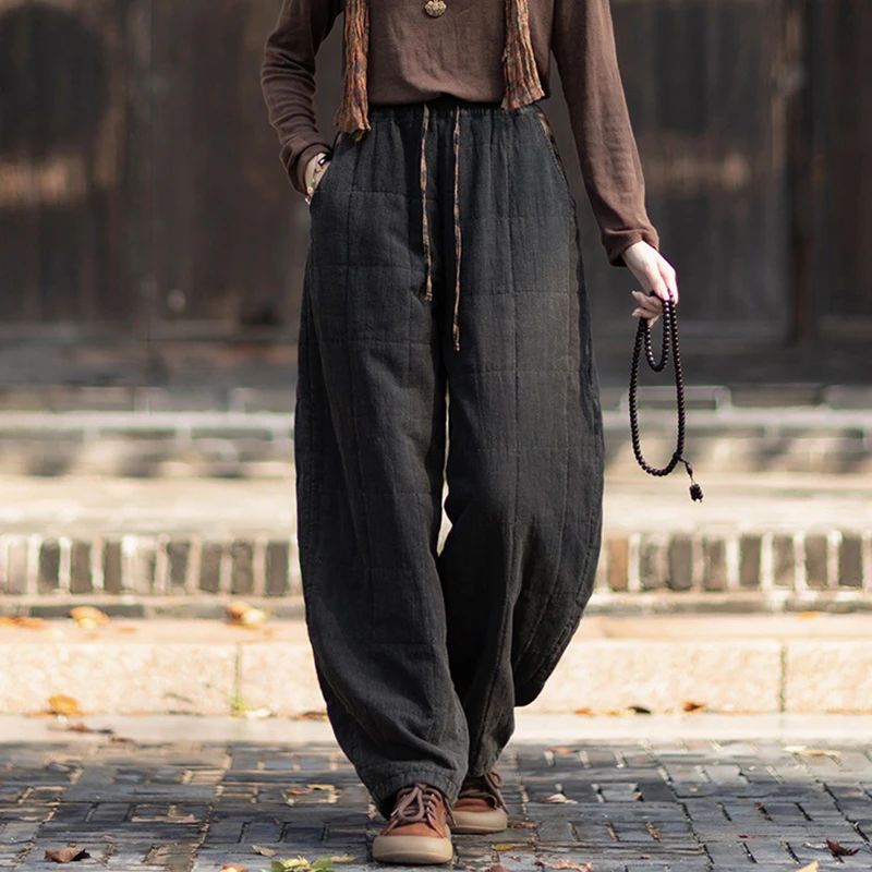 

High Quality Cotton Linen Harem Pants Women New Arrival 2025 Autumn Vintage Style Loose Female Thick Warm Casual Pants M2032