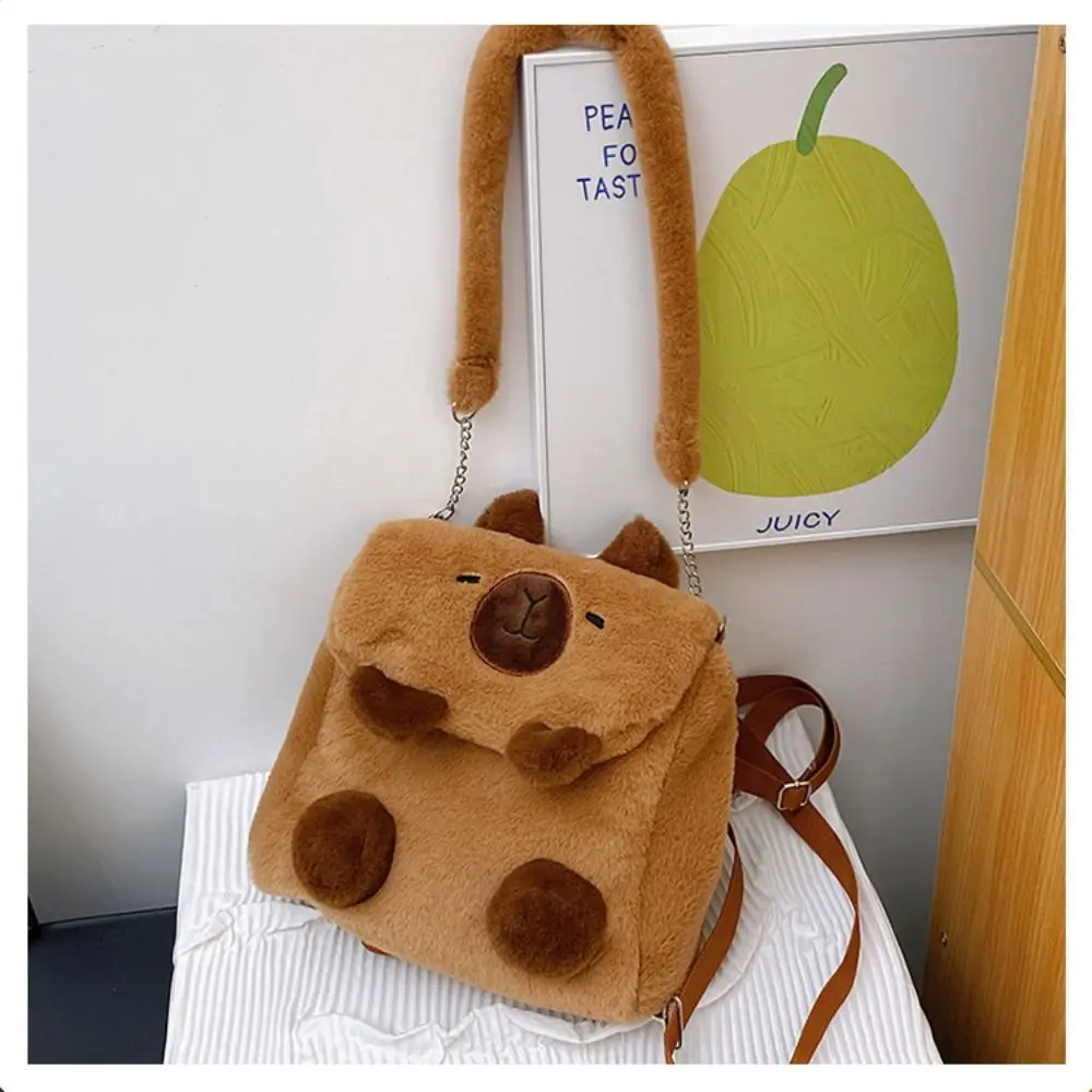 Kawaii Capybara Crossbody Bag Cartoon Animal Large Capacity Plush Backpack Big Eyes Plush Bear Cartoon Shoulder Bag Students