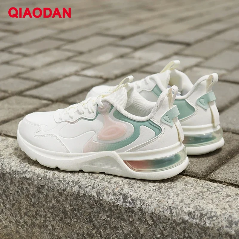QIAODAN Half Palm Air Cushion Running Shoes Women's 2024 Winter New Casual Leather Waterproof Sports Shoes Female XM46220209