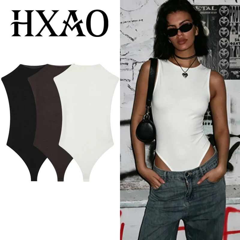 

HXAO Women's Backless Bodysuit Summer Body Sleeveless Jumpsuit Black White Brown Casual Streetwear Bodysuit Sexy Beach Swimsuit